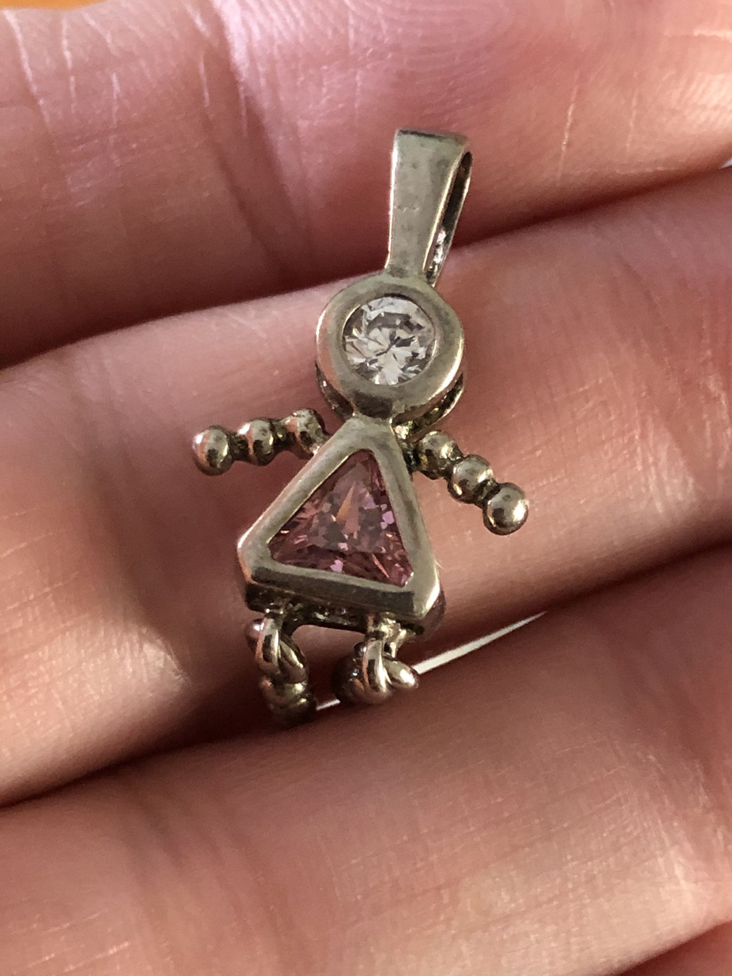 VINTAGE PENDANT CHARM ,Pink BIRTHSTONE ARTICULATED 925 STERLING SILVER