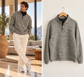 Eddie Bauer Men’s Gray Fleece Snap Neck Pullover