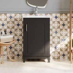 NEW Black 20 in. Modern Small Bathroom Vanity Cabinet with Ceramic Basin 20 x 15 x 33. in., Ample Storage,1 Soft-Close Door