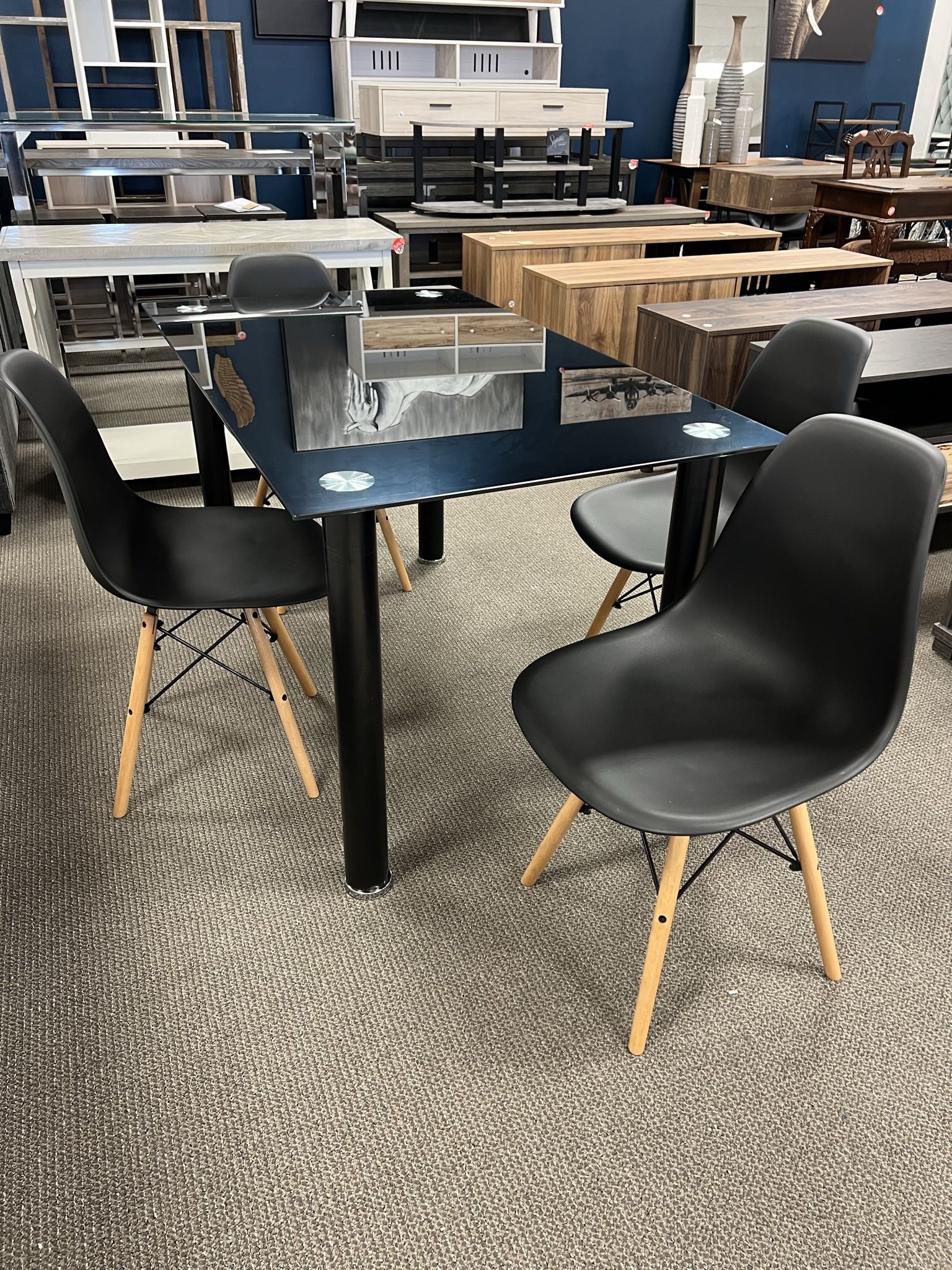 5 Piece Glass Black Dining Set