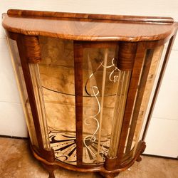 Solid Tiger Oak Curved Glass China Cabinet Carved Claw Feet Lion Heads MINT!