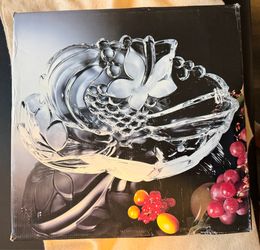 Large German Crystal Glass Fruit Bowl 14.5” Fancy Fruits Design w/ Original Box