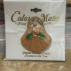 Handbag  - Hand Painted Enamel Pin Brooch, 18 K Gold Layered European Crystal