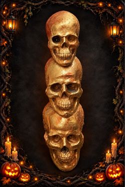 💀✨ Gold Triple Skull Halloween Decor – $30 🎃