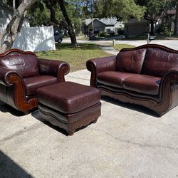 Leather Loveseat Chair And Ottoman With Barstools 