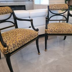 High Quality Century Furniture Animal Print Black Wood Accent Chairs 