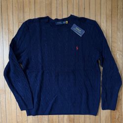NWT Polo Ralph Lauren Cable-Knit Wool-Cashmere Navy Blue Sweater Sz. XL