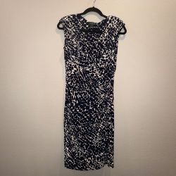 Lauren Ralph Lauren Navy/White Abstract Ruched Sheath Dress - Womens 4