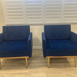 Tufted blue velvet chairs