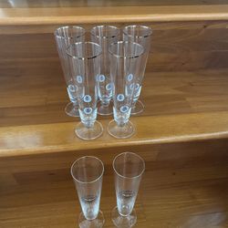 Seven Beautiful German Crystal Warsteiner Beer Fluted Glasses