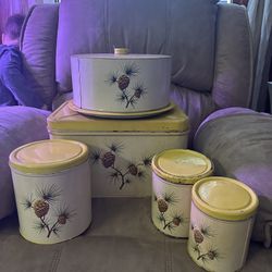 Vintage Metal Canister, Cake Plait And Bread Box