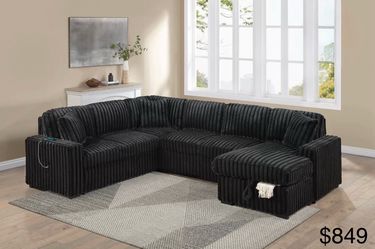 Corduroy sectional sleeper with storage