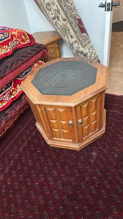 Octagonal Wood Side Table with Cabinet