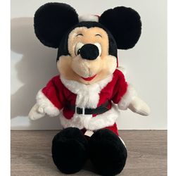 Walt Disney World Vintage Mickey Mouse Santa Christmas Stuffed Plush 14” ECU