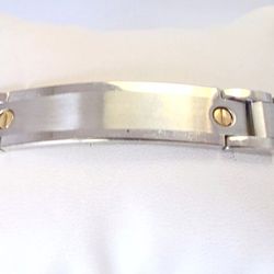 Gorgeous Polished Stainless Steel & 14K Yellow Gold Bracelet 