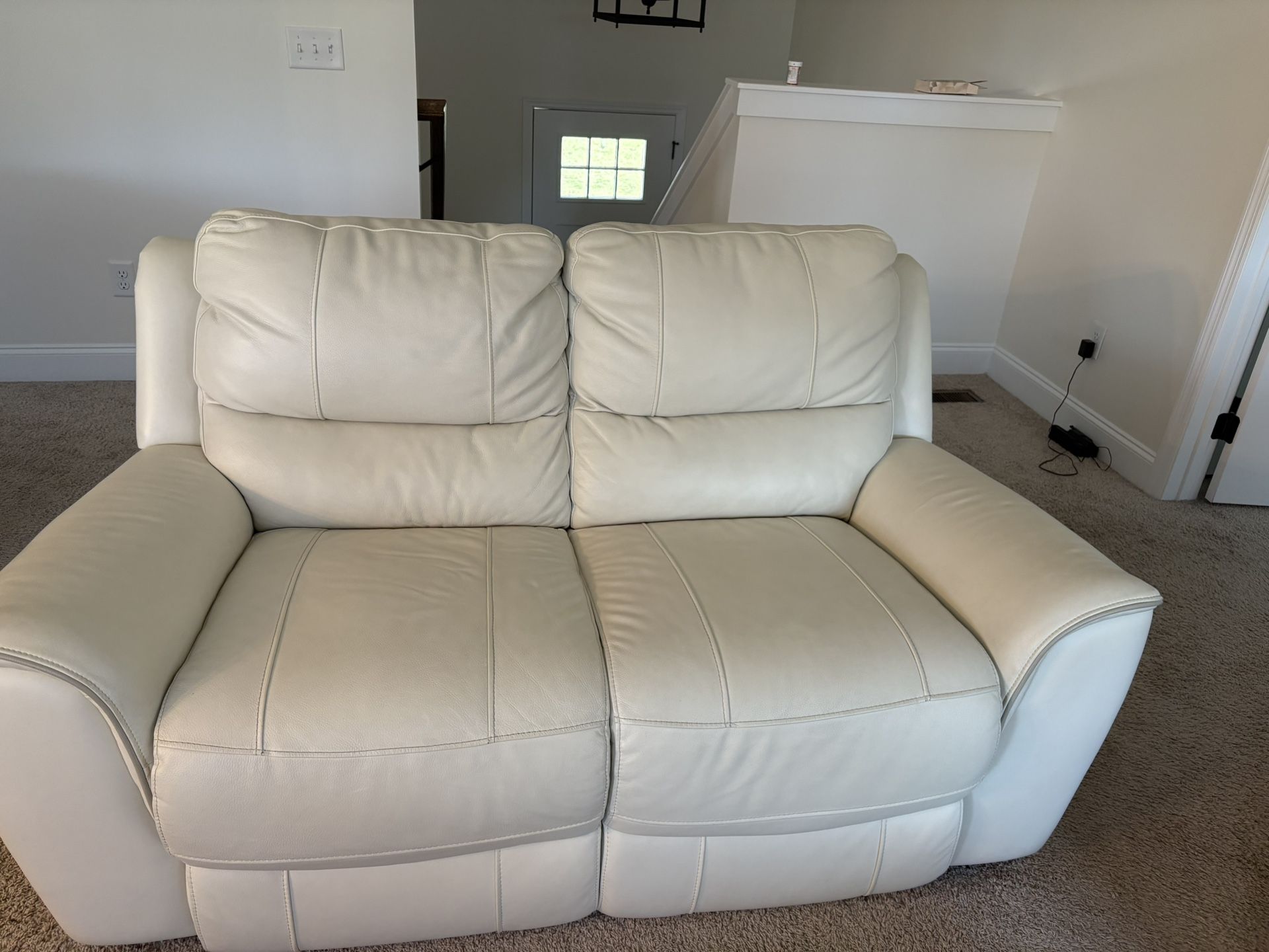 Genuine White Leather Loveseat