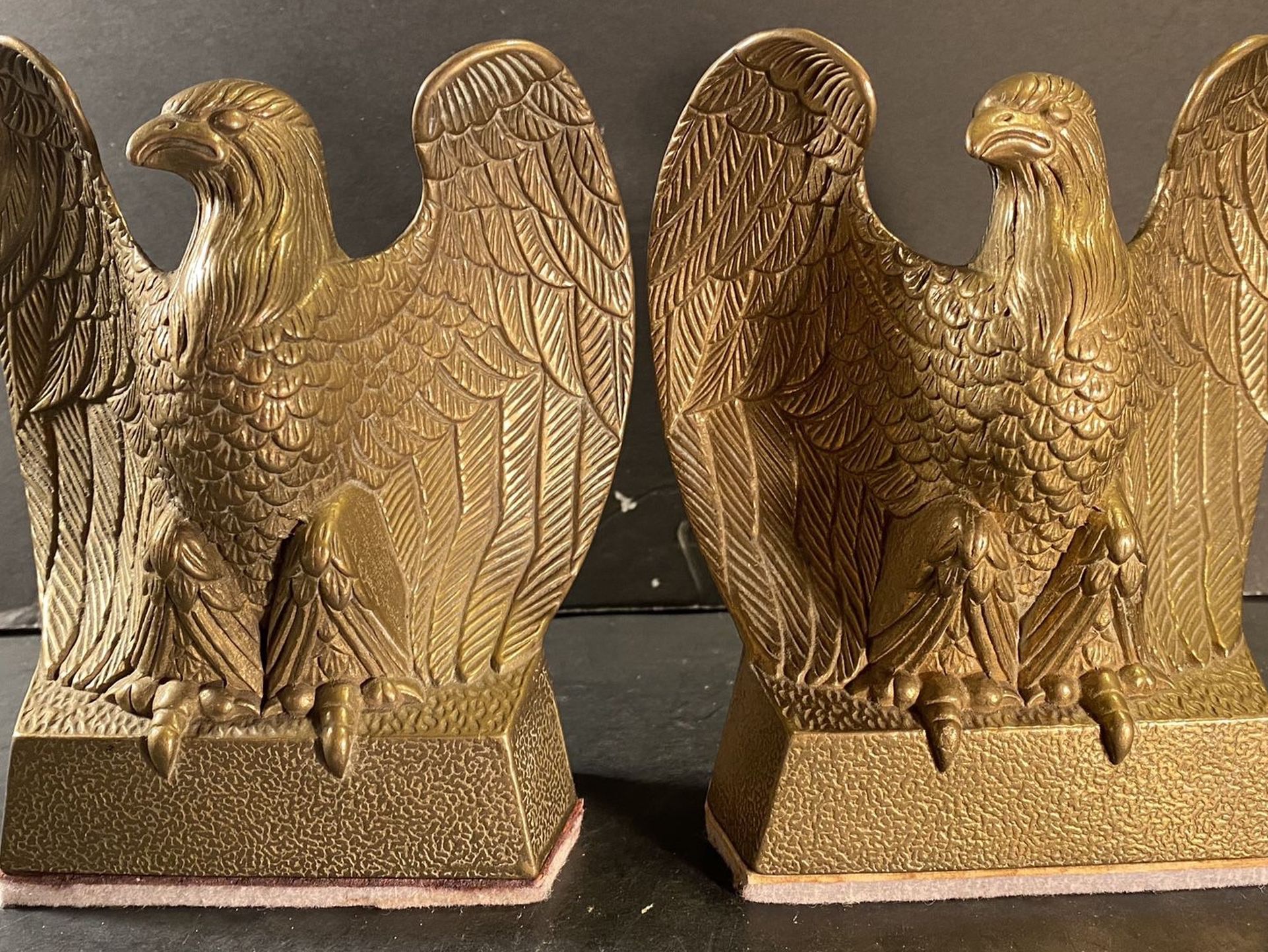 Vintage Brass Open-Wings American Bald Eagle Bookends (Height: 6-1/4”)