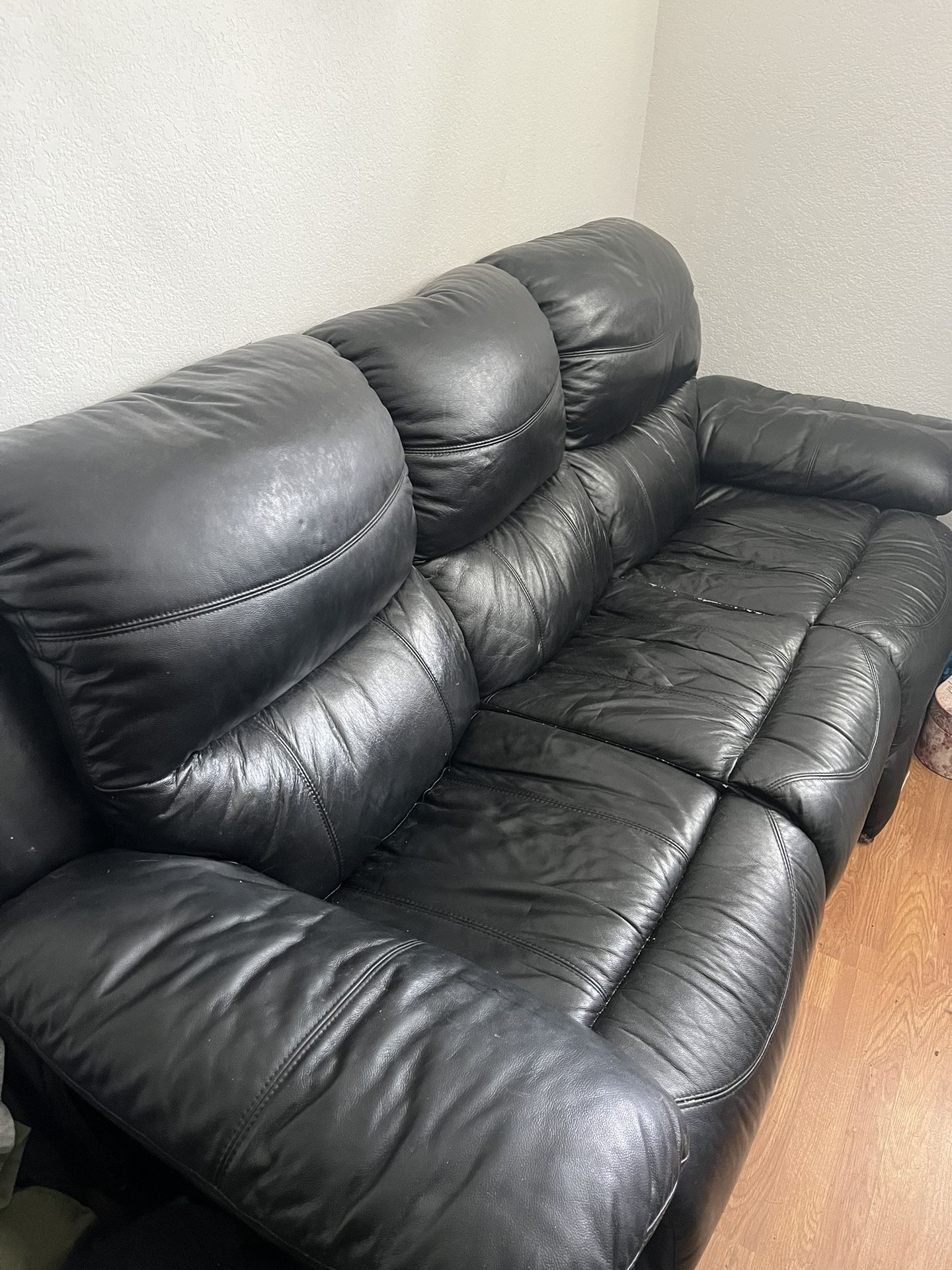3 Person Black Leather Couch