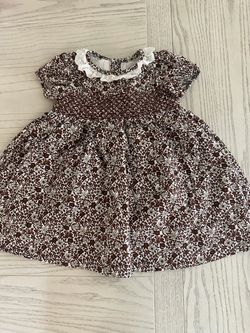 Girls Floral Smocked Dress with Lace Collar