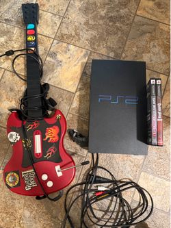 PS2 w/2 Guitar Hero Games and the guitar Controller