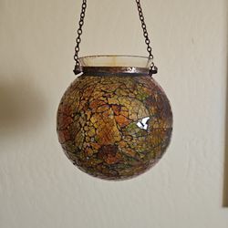 Vintage Amber Cracked Glass Candle Holder 