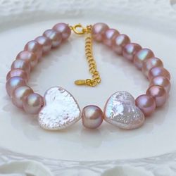 B48-Handmade Bow Purple Pearl S925 Bracelet