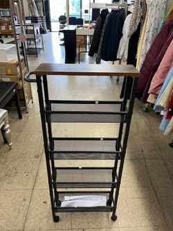 VASAGLE Slim Rolling Cart 5-Tier Storage Narrow Carts w/ Handle - Brown