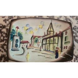 Vintage Hand Painted Ceramic Serving Tray