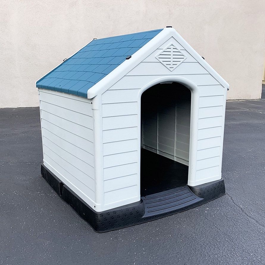 $105 (Brand New) Plastic dog house large size pet indoor outdoor all weather shelter cage kennel 36x36x39”