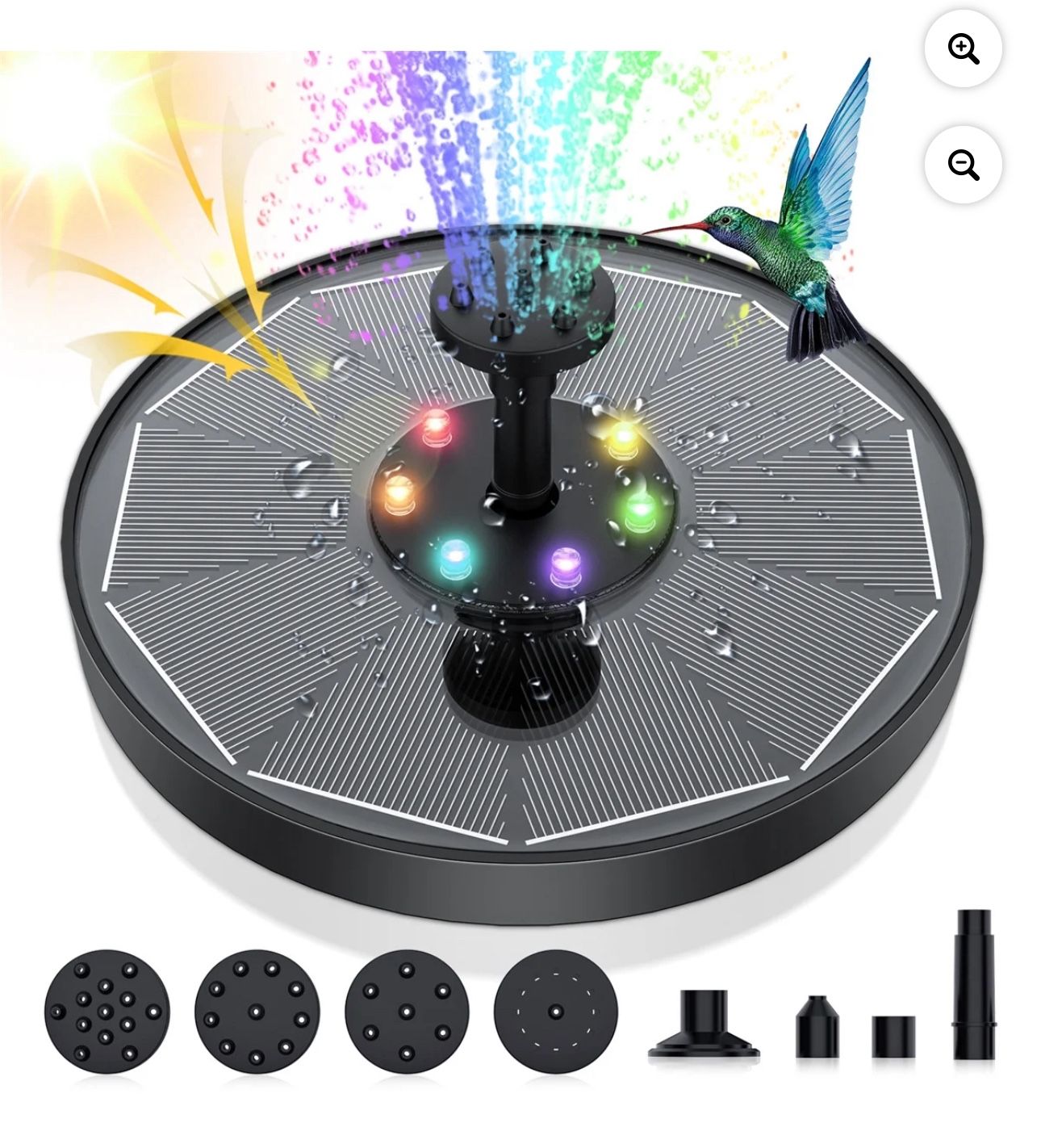 Solar Fountain with LED Light - 3.5W Solar Bird Bath Fountain Pump with Poles Solar Water Pump with 6 Nozzles Free Standing Floating Solar Powered Fou