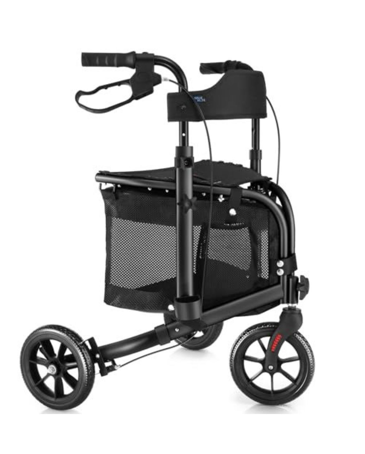 WALK MATE 3 Wheel Rollator Walker with Seat for Slim Seniors, Padded Backrest Lightweight Foldable Walker Ideal for Elderly, 8 Inch Tri-Wheel Modern M