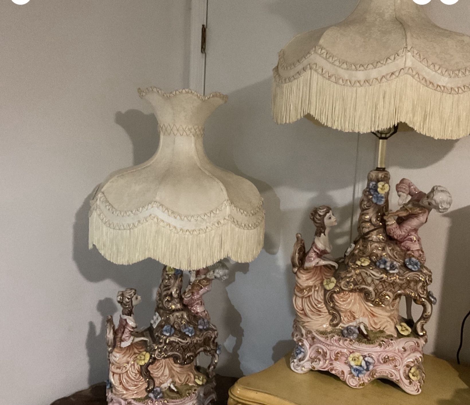 ANTIQUE  CAPODIMONTE ITALIAN LAMPS  $350
