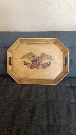 Vintage Nashco Hand Painted Eagle Tole Metal Serving Tray 20x15”