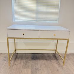 Modern White & Gold Desk with 2 Drawers – Excellent Condition