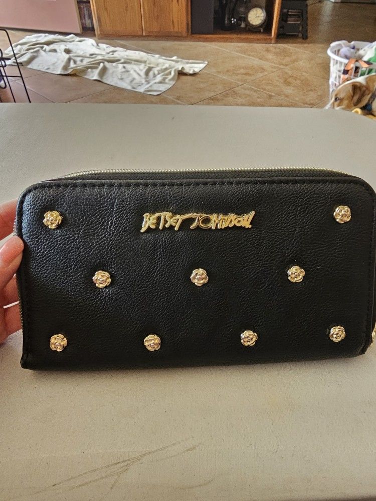 Betsy Johnson Black Wallet With Roses