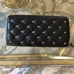Brand New Chico’s Large Wallet Black With Gold Studs