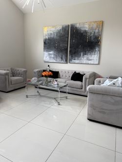 Light gray velvet sofa set