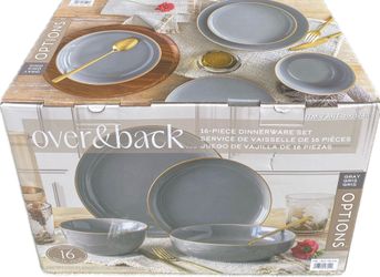 Over&Back Options 16 Piece Dinnerware Set of Plates Bowls  Gray