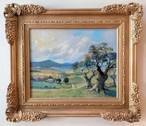 Lynne Ruza Mid Century American Landscape Oil Painting Framed