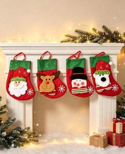 4 Packs 3D Cartoon Christmas Stockings, Santa * 5.00 > Snowman Elk Polar Bear Pattern, Xmas Fireplace (1) Hanging Socks, Christmas Tree Ornaments, Hol