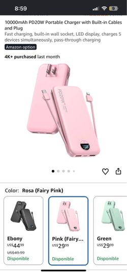 10000mAh PD20W Portable Charger with Built-in Cables