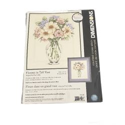 Dimensions Counted Cross Stitch Kit. Flowers in Tall Vase. 12in x 14in. Sealed!