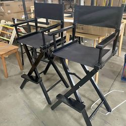 Assembled New Set of 2 - 24" Director's Chair Black Frame-with Black Canvas Counter Height