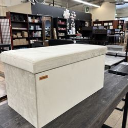 SONGMICS 30" Velvet Storage Ottoman Bench Foldable Foot Rest - Cream White