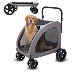 VEVOR Pet Stroller, 4 Wheels Dog Carrier with Brakes, 160lbs Weight Capacity, Portable