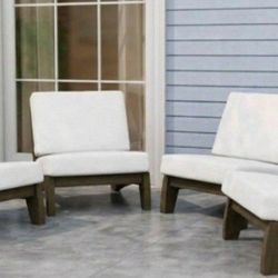 Set Of 4 Teak Acacia Woodoutdoor ClubChairs Sectional New