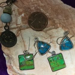 Turquoise Pierced Earrings,  3 Pair