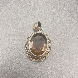 925 Sterling Silver Vintage Real Smoky Quartz Pendant