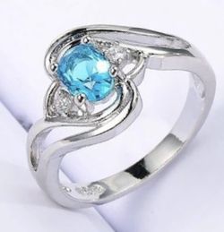 Size 8 Light Blue Cubic Zirconia Ring set in Sterling Silver