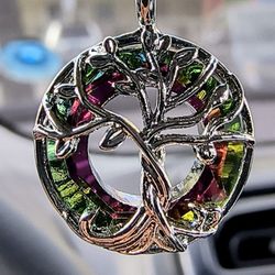 Tree Of Life Silver Colored Round Multicolored Stones Pendant Necklace